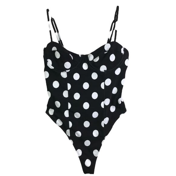 Mara Hoffman Underwire One Piece Swimsuit Womens Polka Dots Black White Sz L - Picture 1 of 9